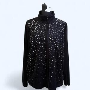 Sag Harbor Vintage Y2K Black fairy rhinestone velour zip up Size 2XL